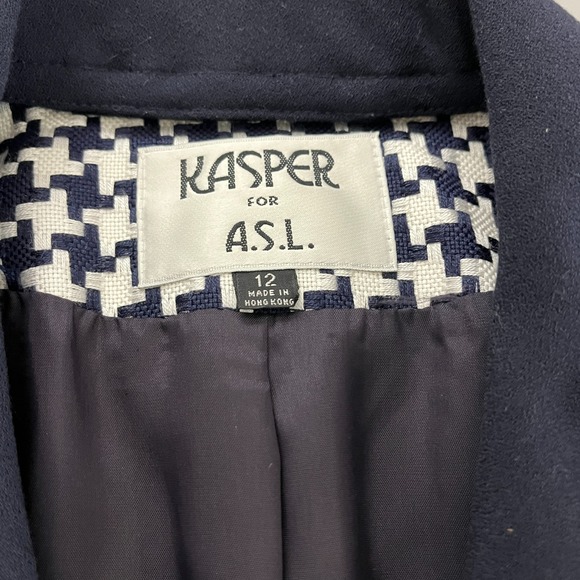 Vintage Kasper for A.S.L. Women's Blazer Sz 12 Navy White Houndstooth 80s/90s - Picture 6 of 7